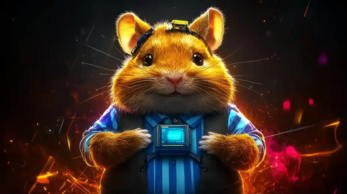 A cute and tech-savvy hamster character wearing a vest and a headset, with a friendly expression, representing the playful and innovative spirit of bgd22.